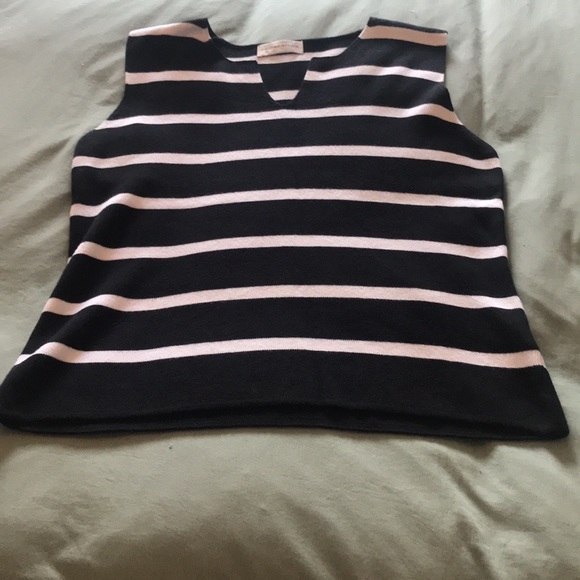 Women's Fairweather Black and White Stripe Cotton Knit Sleeveless Top, Large - Picture 5 of 9